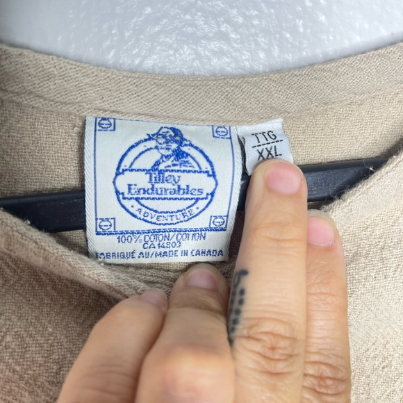 Vintage Tilley's Endurables Adventure 100% Cotton Beige Boxy Tee Shirt Large - Picture 5 of 6